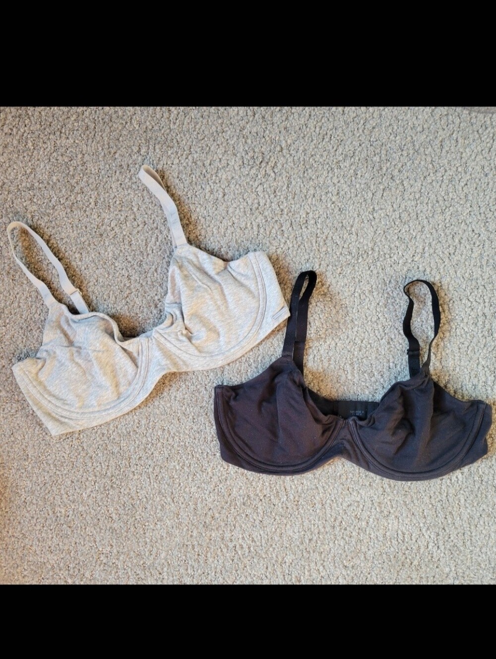 Savage X Fenty Cotton Essentials Unlined Bras Black Gray Womens 38DD, Set of 2